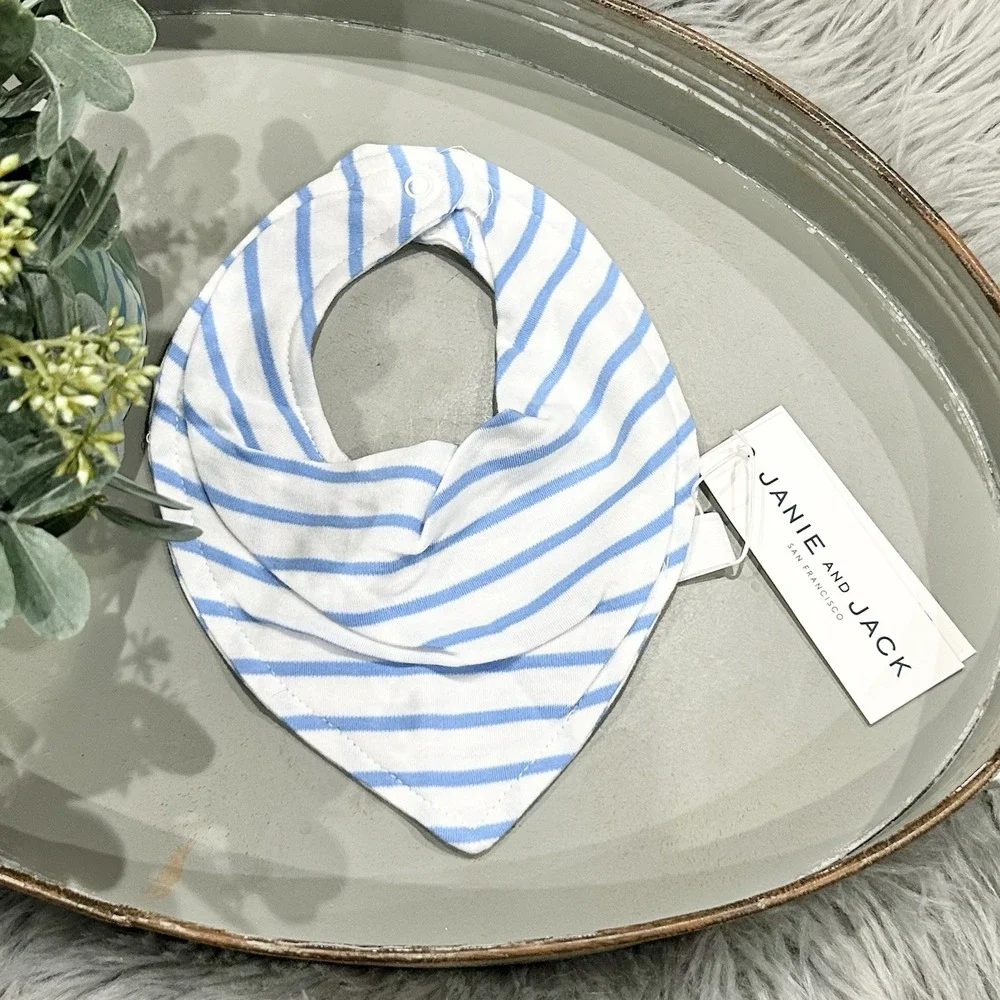 Janie and Jack Blue/White Striped Bandana Bib Size OS/NB Boy's‎ NEW